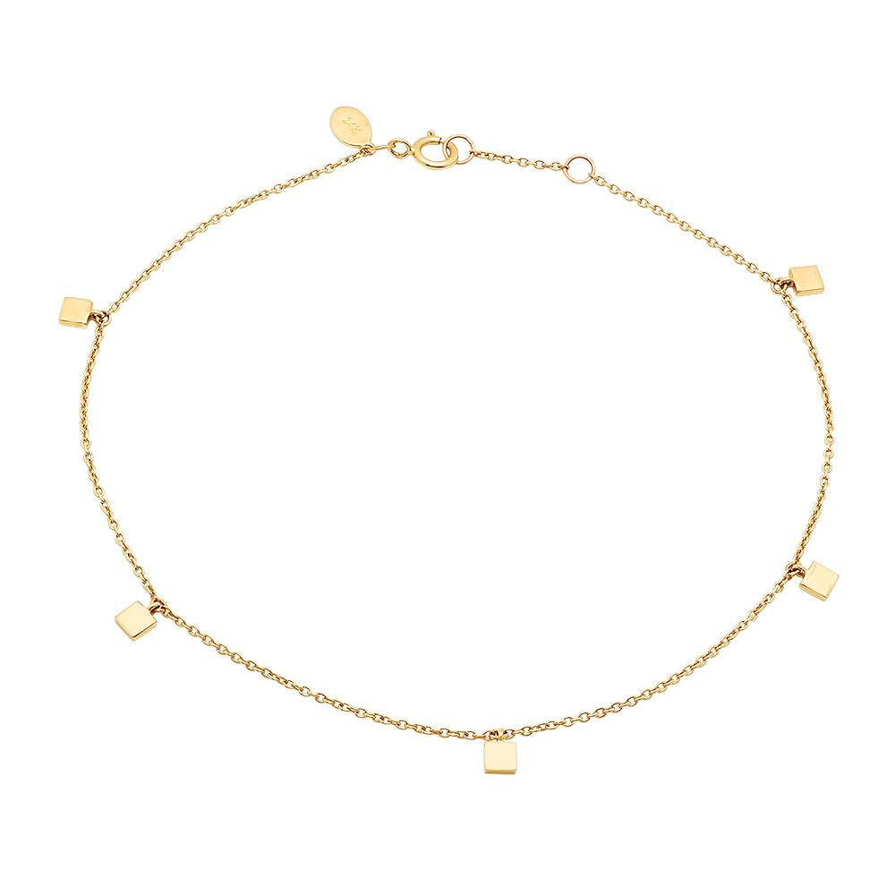 14K Yellow Gold Mini Square Anklet 