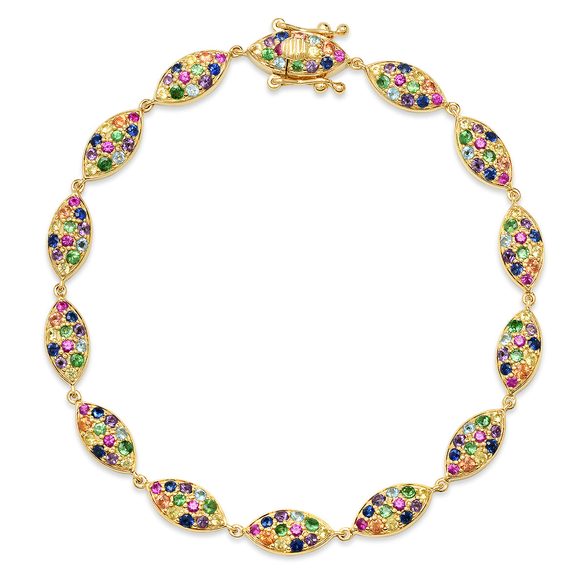 14K Yellow Gold Multi Colored Evil Eye Bracelet