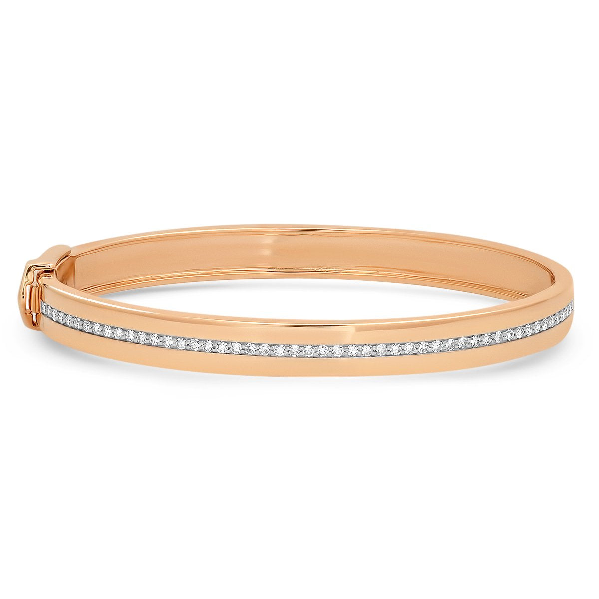 14K Rose Gold Bangle with Pave Diamond Row
