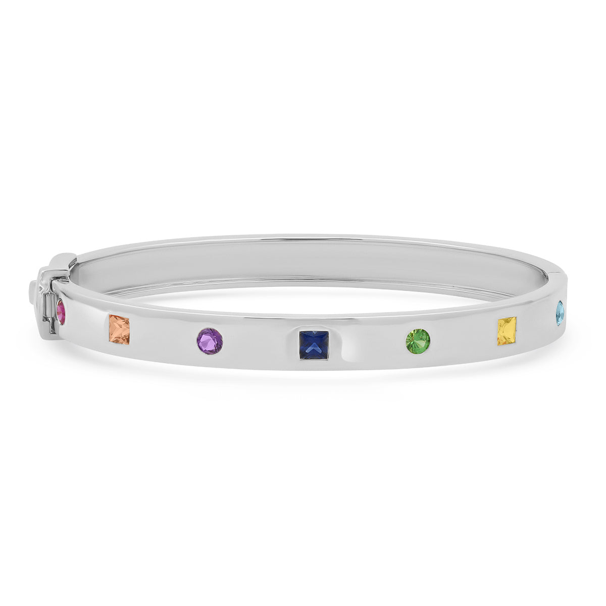 14K White Gold Princess Cut and Round Multi Colored Bangle