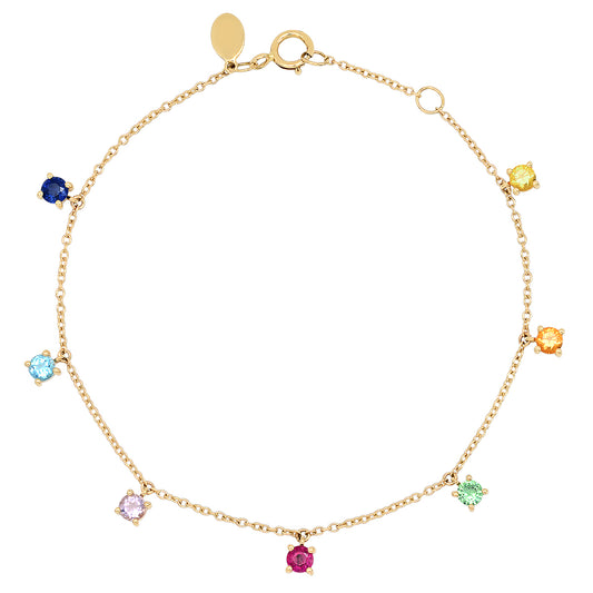 14K Yellow Gold Rainbow Charm Bracelet
