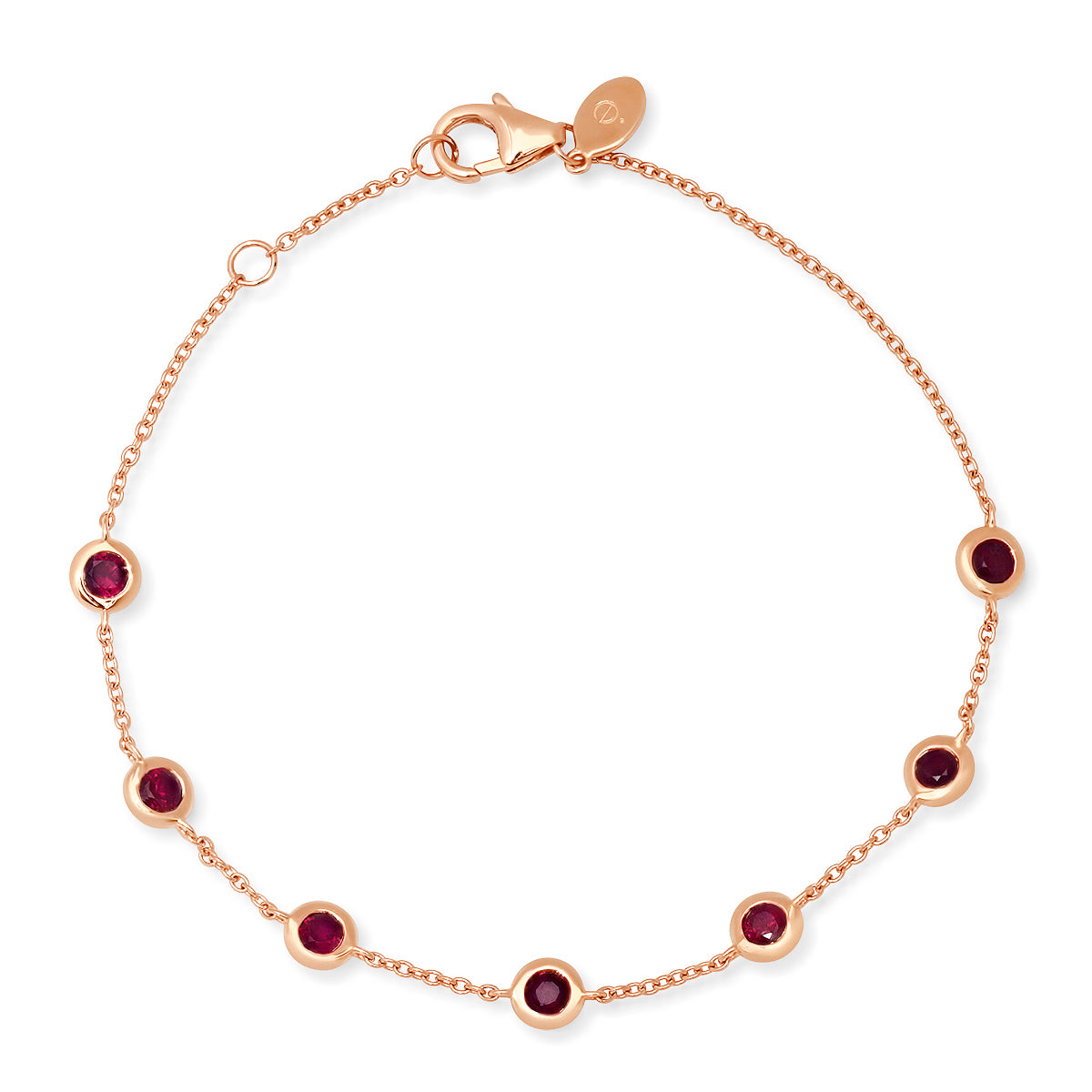 14K Rose Gold Ruby Bezel Set Bracelet