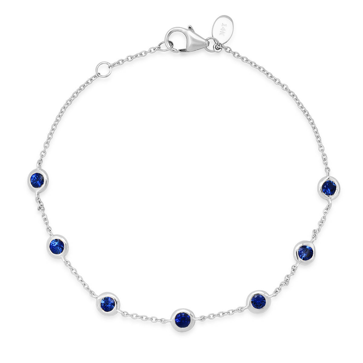 14K White Gold Blue Sapphire Bezel Set Bracelet