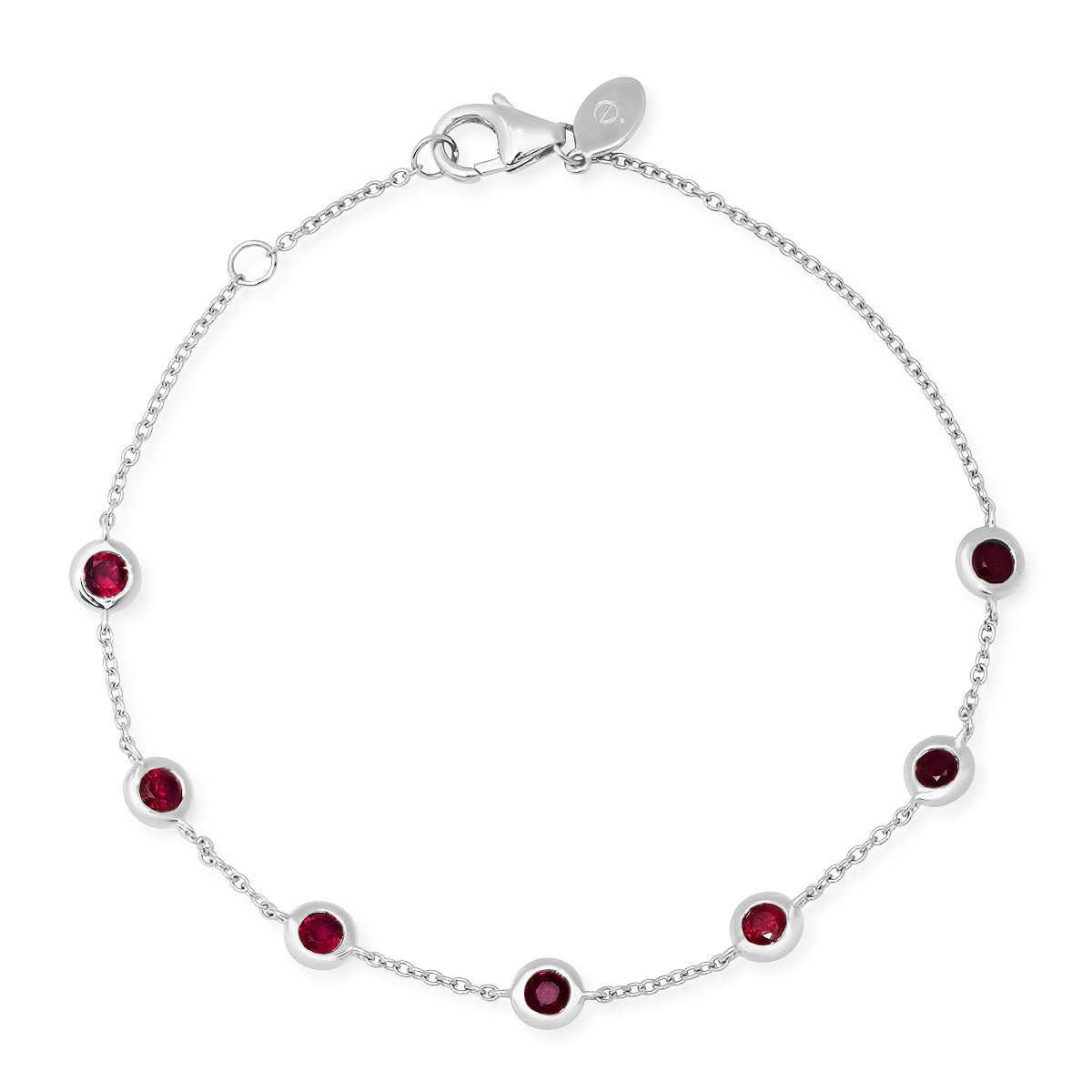 14K White Gold Ruby Bezel Set Bracelet