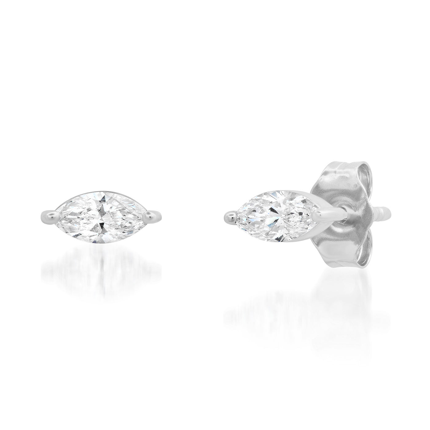 14K White Gold Diamond Marquise Studs