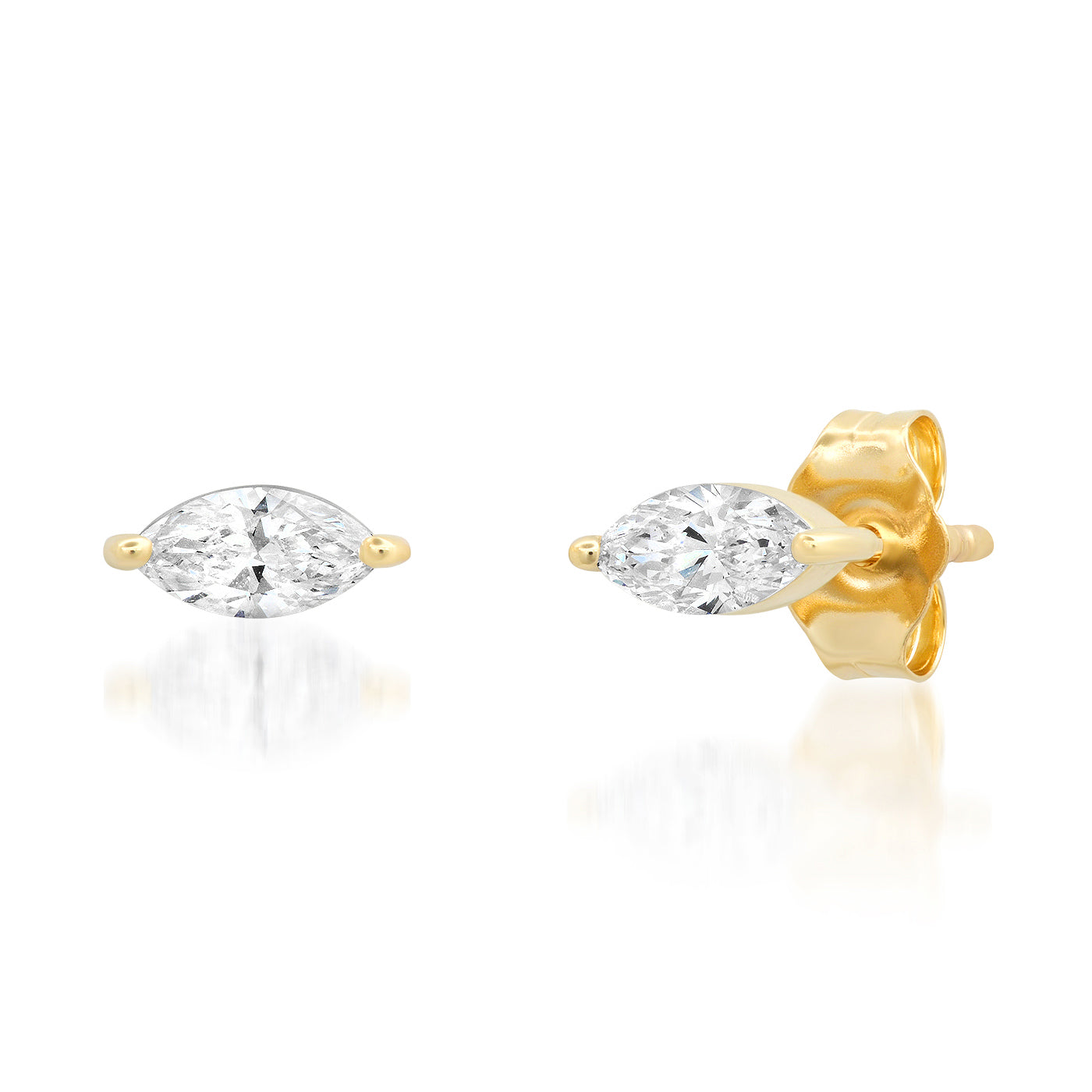 14K Yellow Gold Diamond Marquise Studs