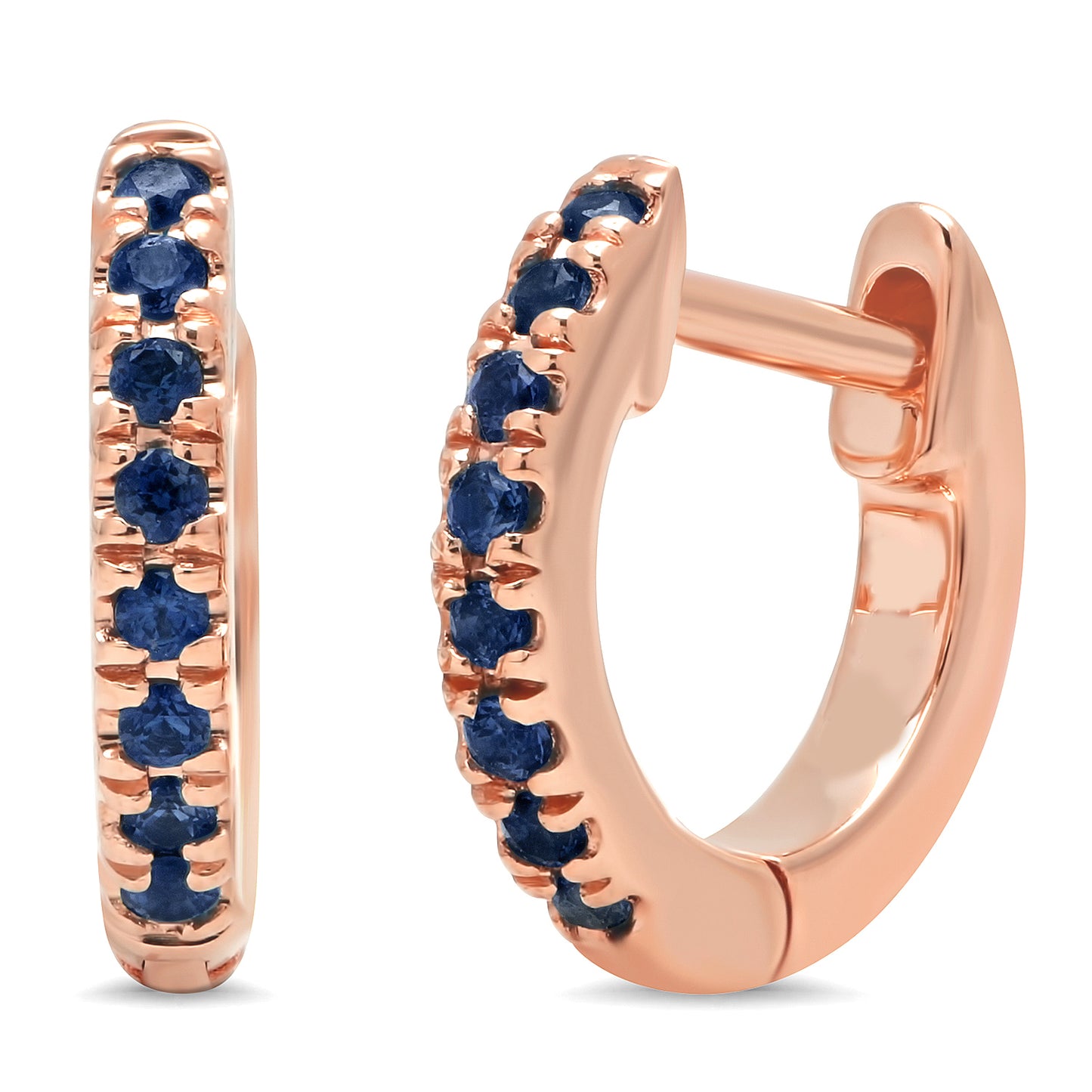 14K Rose Gold Mini Blue Sapphire Huggies