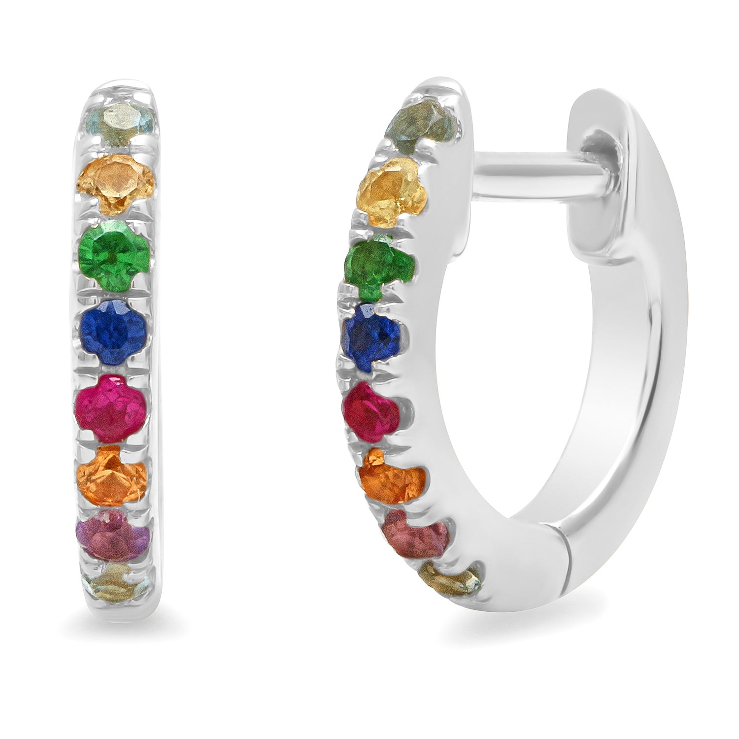 14K White Gold Multi Colored Mini Huggies