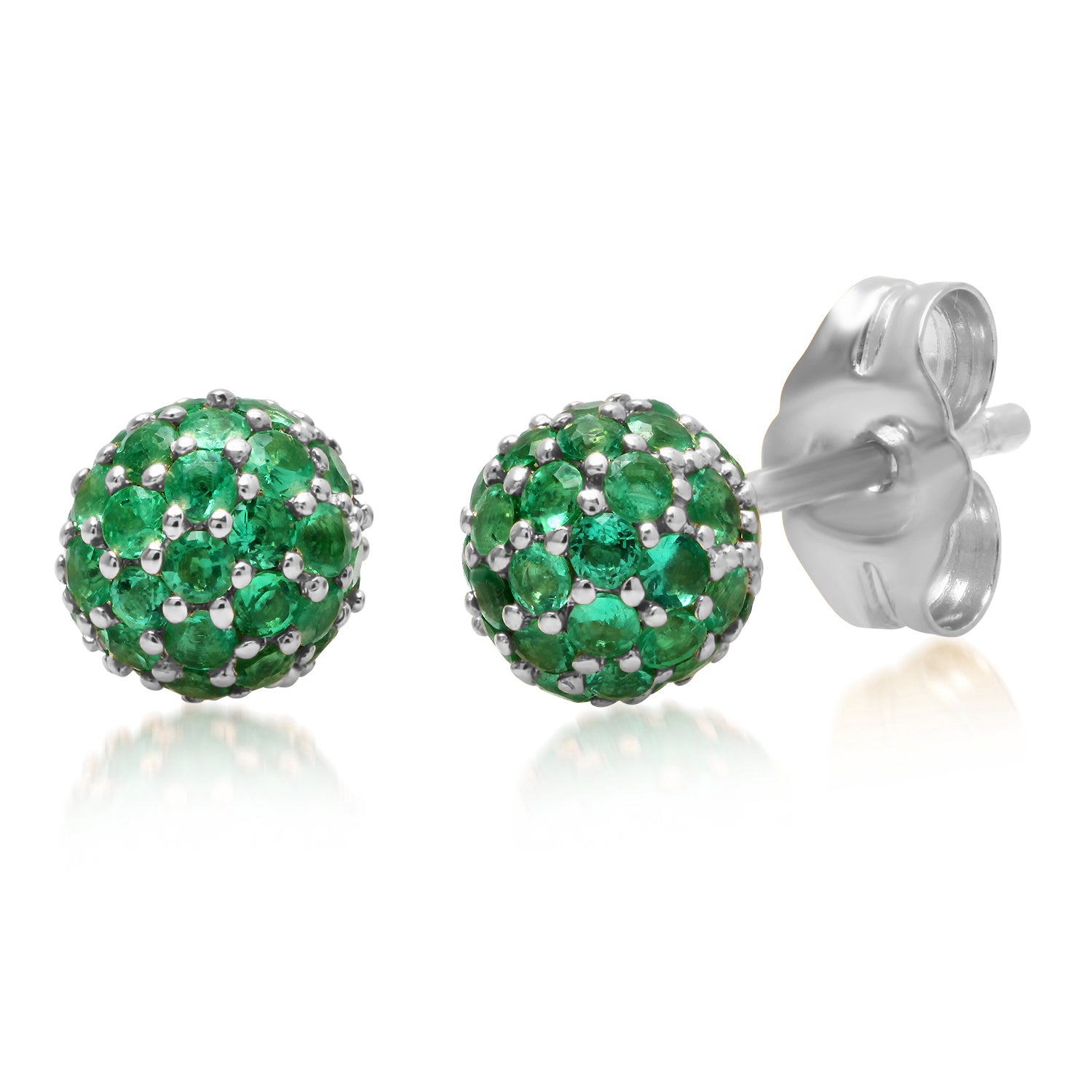 14K White Gold Emerald Disco Ball Studs