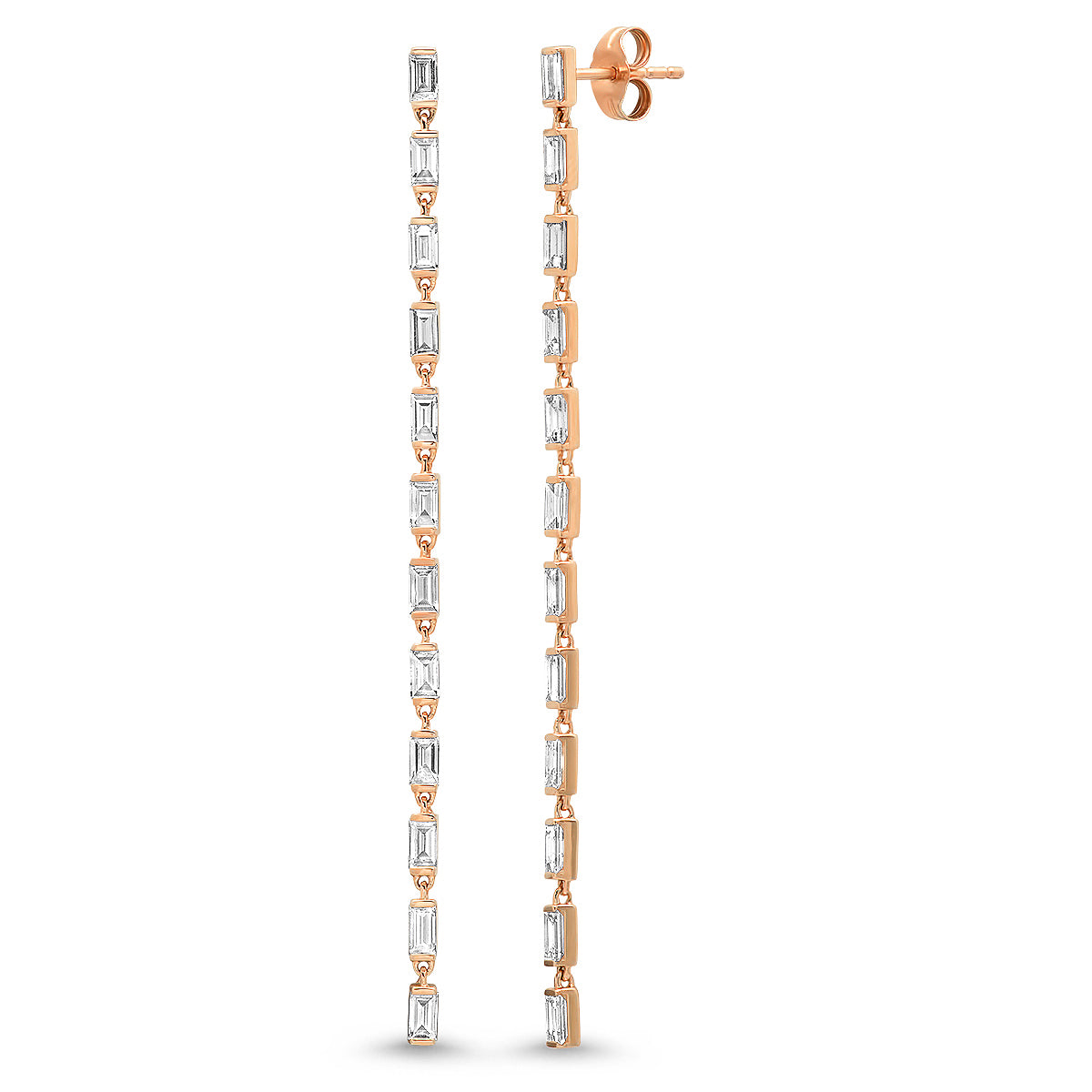 14K Rose Gold Diamond Baguette Link Earrings