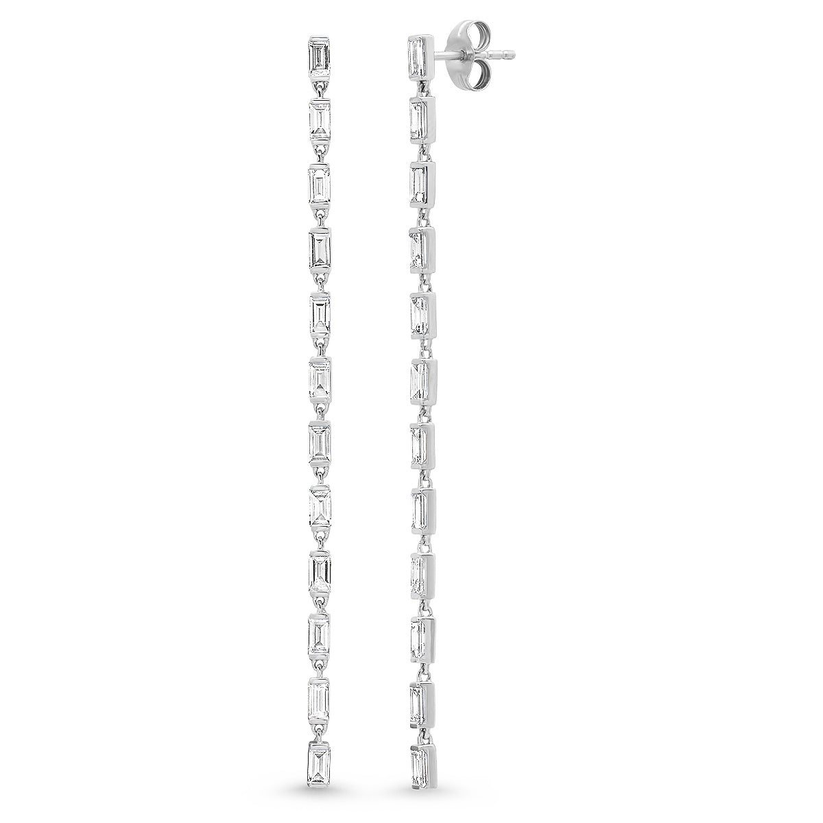 14K White Gold Diamond Baguette Link Earrings