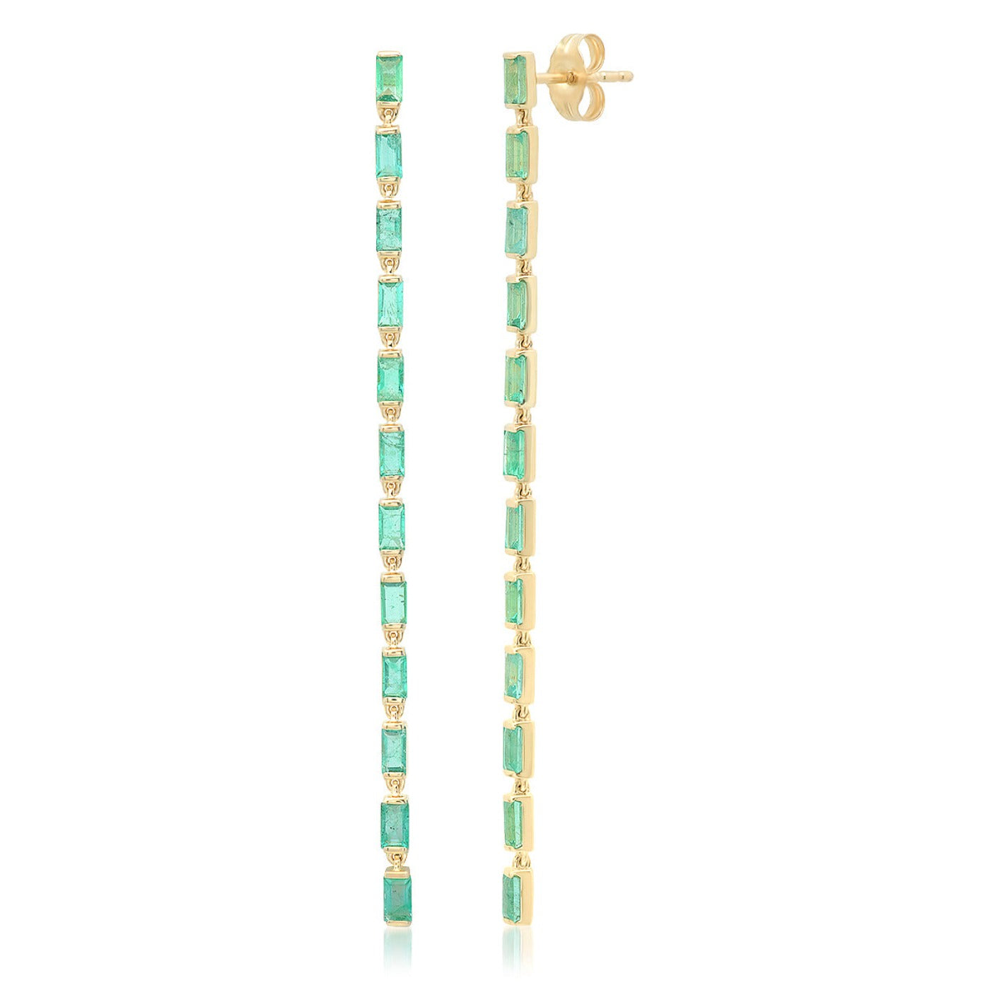 14K Yellow Gold Emerald Baguette Link Earrings 