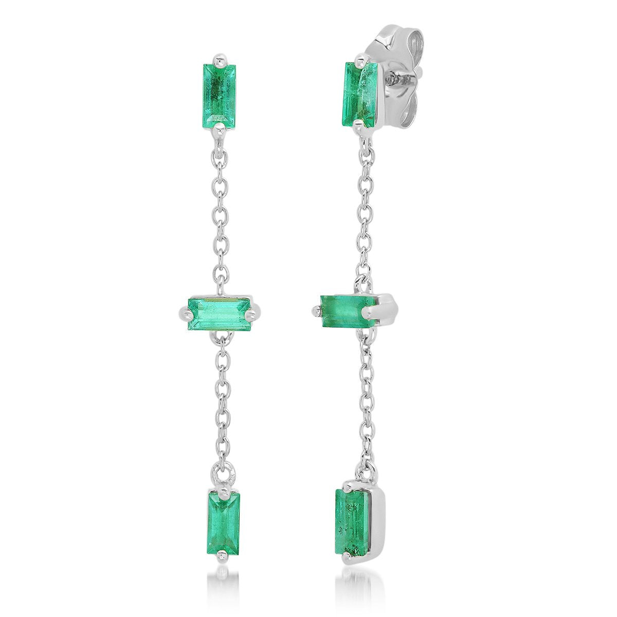 14K White Gold Baguette and Chain Drop Earrings