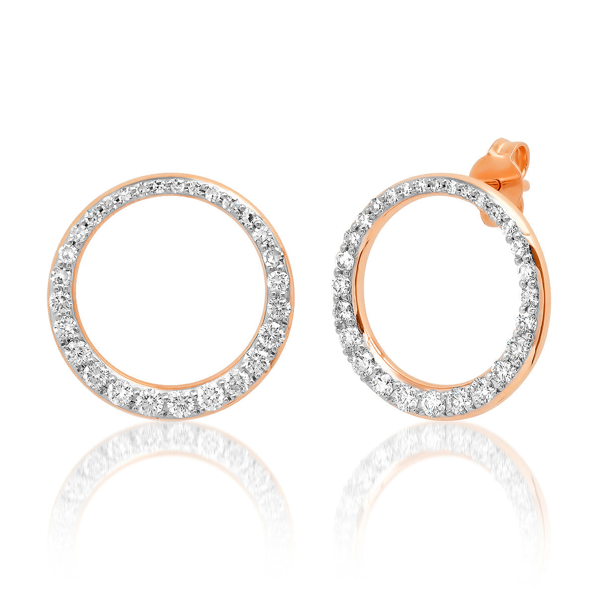 14K Rose Gold Asymmetrical Diamond Loop Earrings