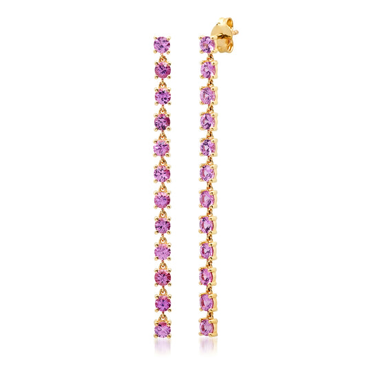 14K Yellow Gold Pink Sapphire Link Earrings