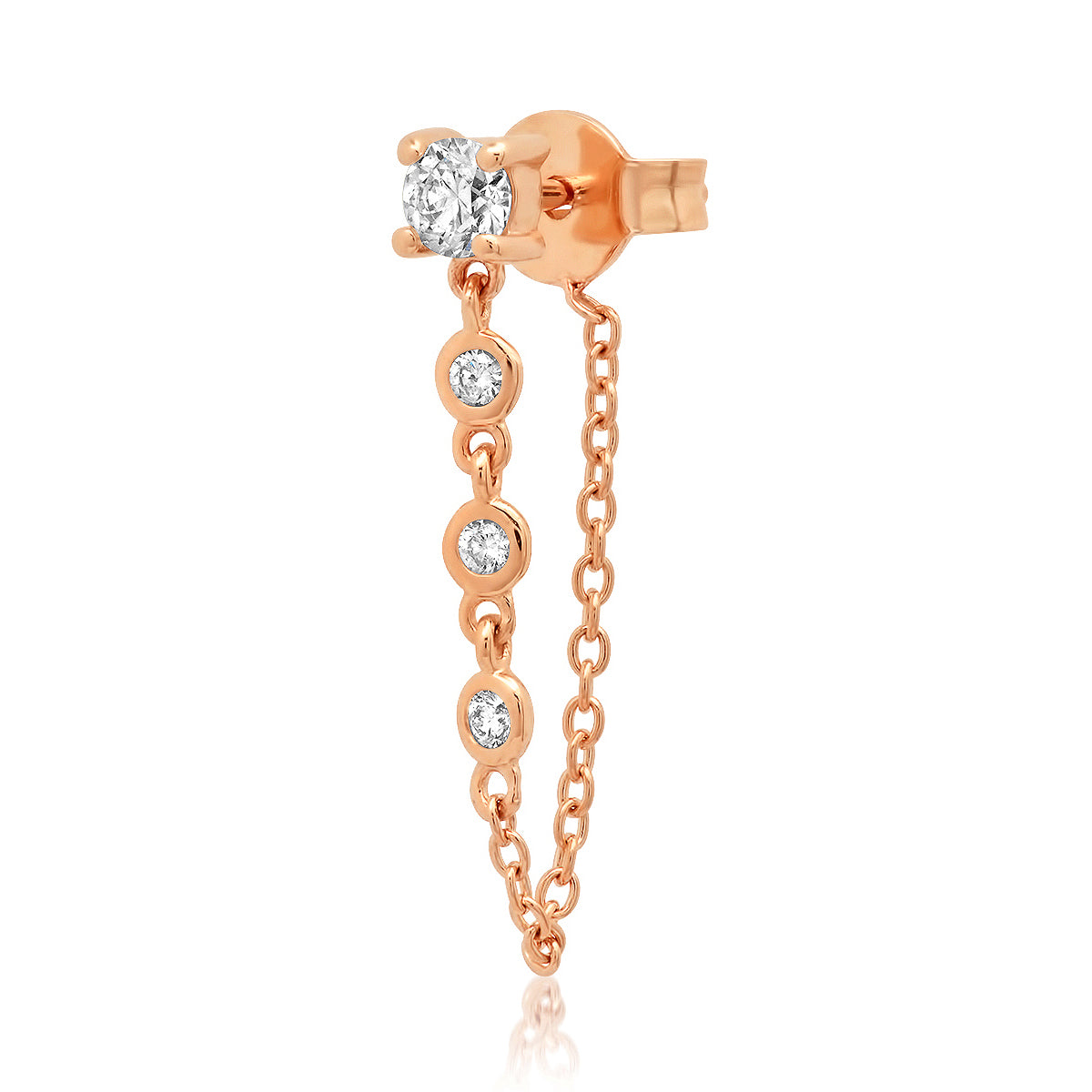 14K Rose Gold Single Diamond Stud with Diamond Chain