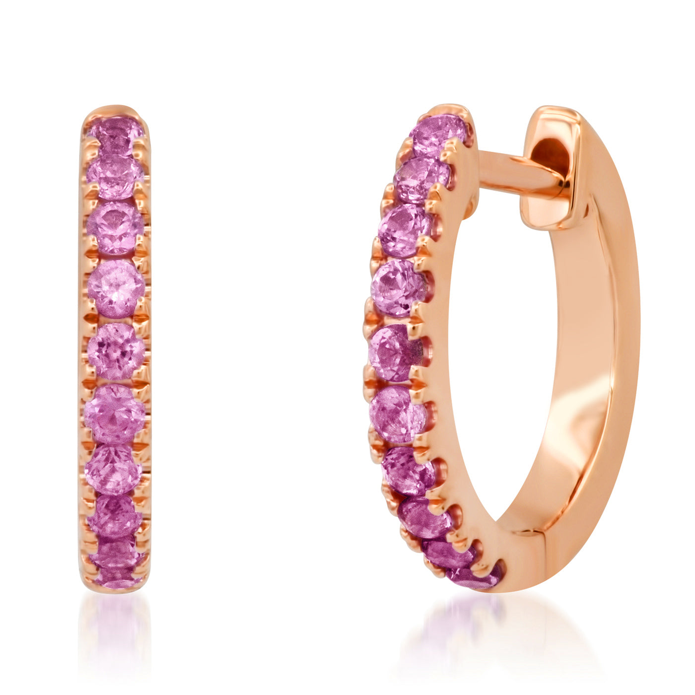 14K Rose Gold Standard Pink Sapphire Huggies