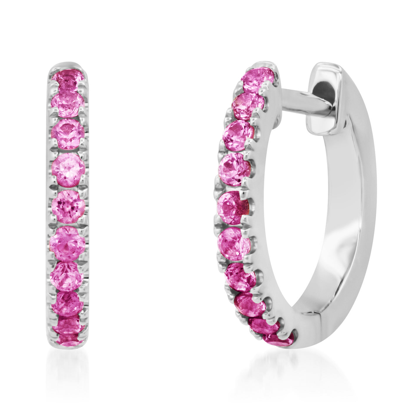 14K White Gold Standard Pink Sapphire Huggies
