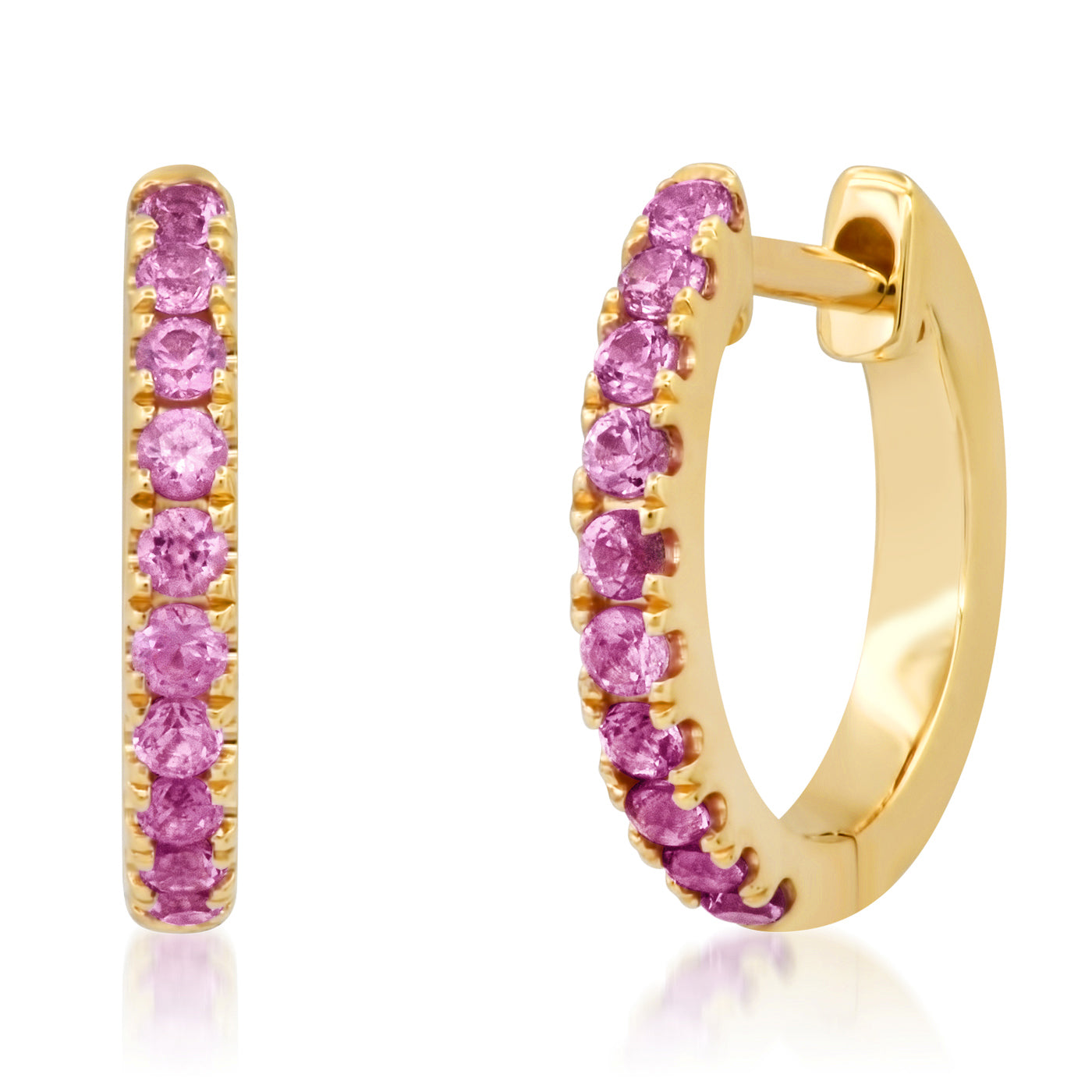 14K Yellow Gold Standard Pink Sapphire Huggies