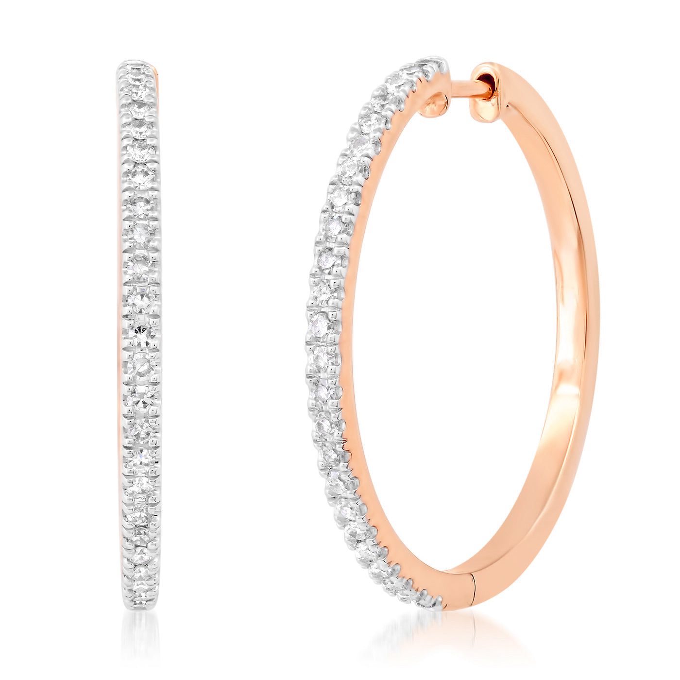 14K Rose Gold Essential Diamond Hoops