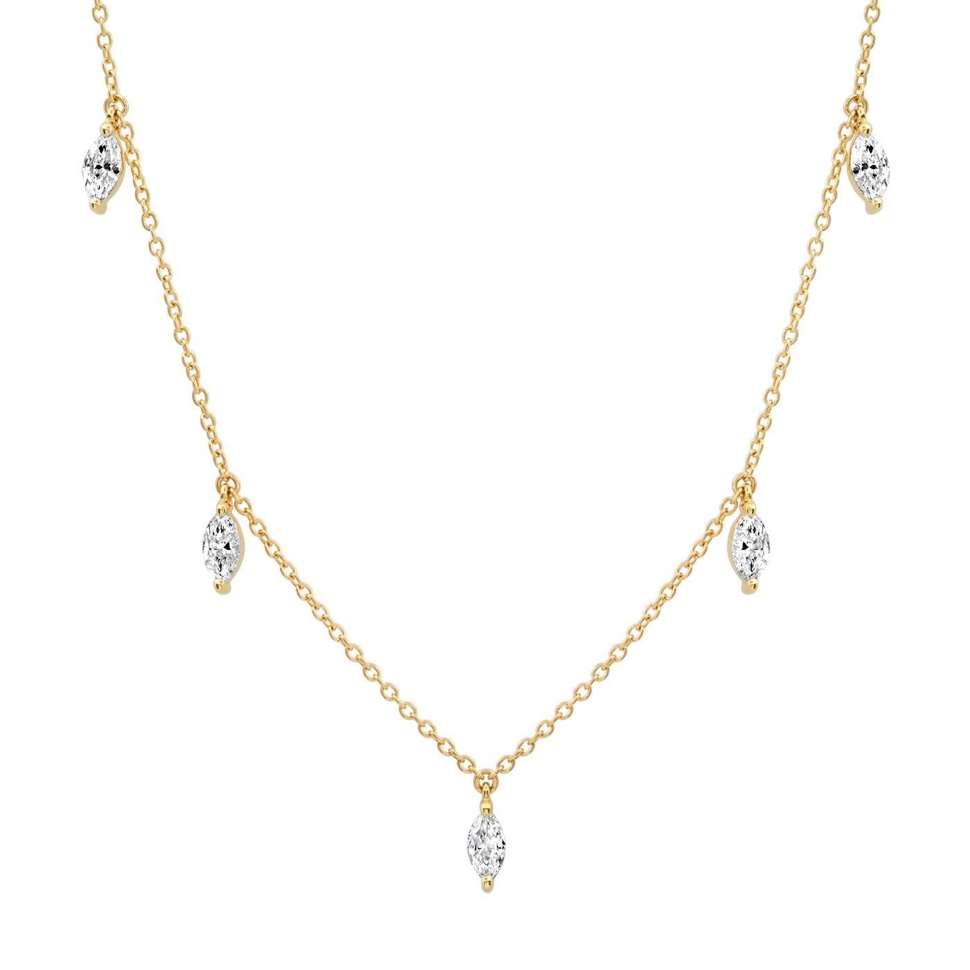 14K Yellow Gold Diamond Marquise Sun Ray Necklace