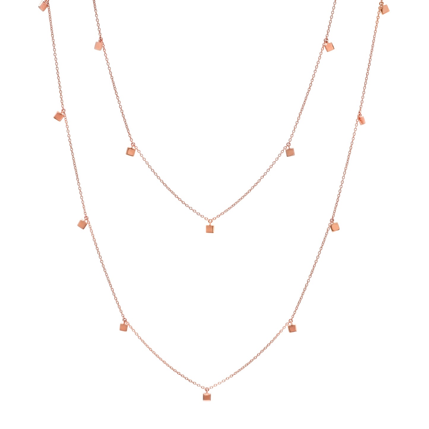 14K Rose Gold Long Mini Square Necklace