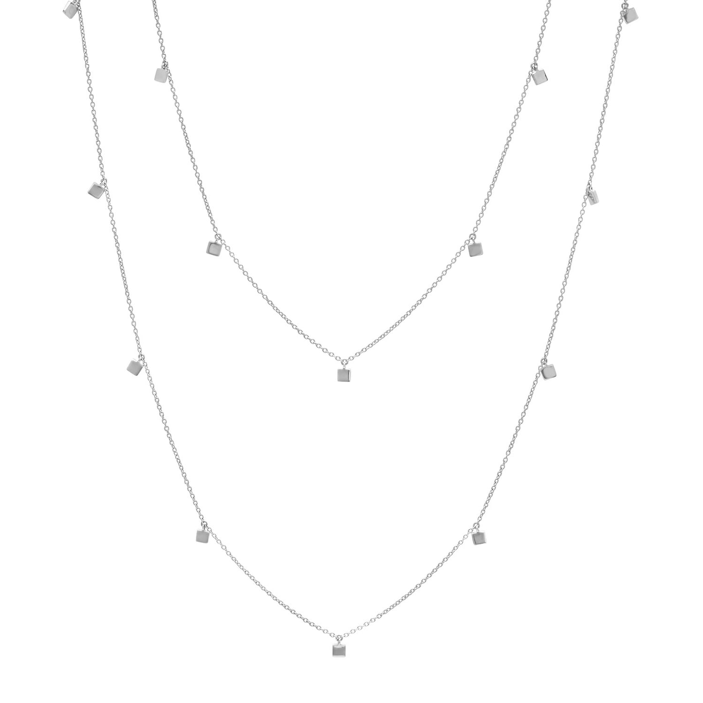 14K White Gold Long Mini Square Necklace