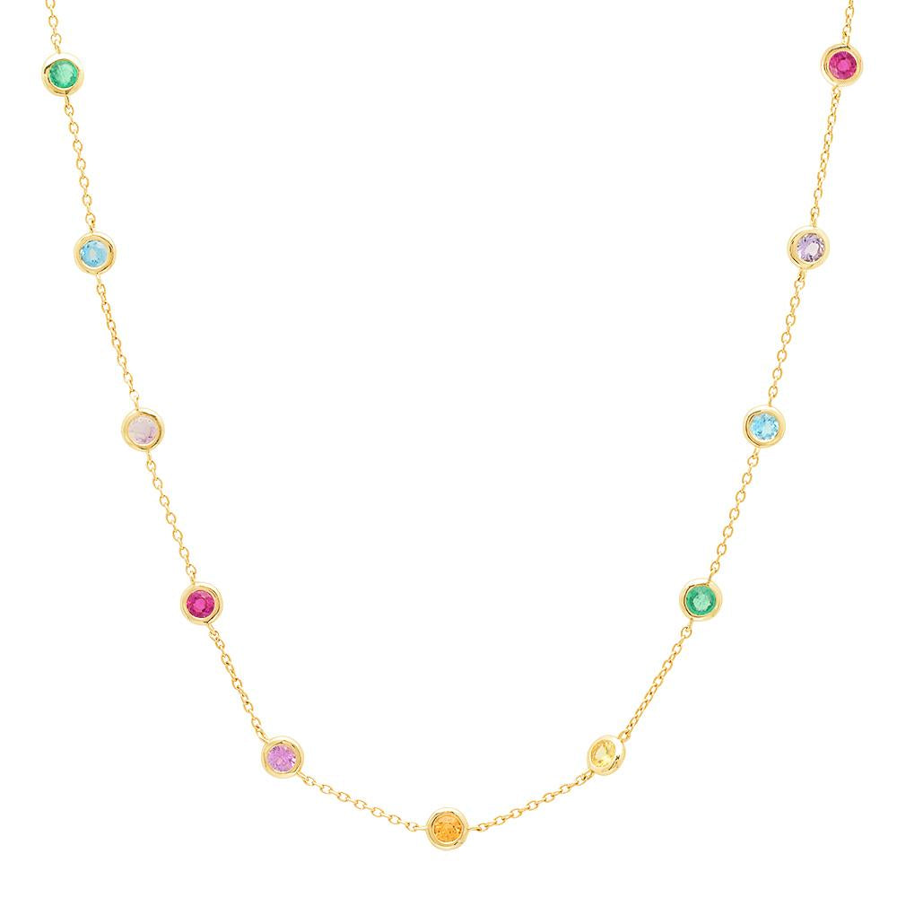 14K Yellow Gold Rainbow Bezel Set Necklace