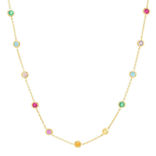 14K Yellow Gold Rainbow Bezel Set Necklace 