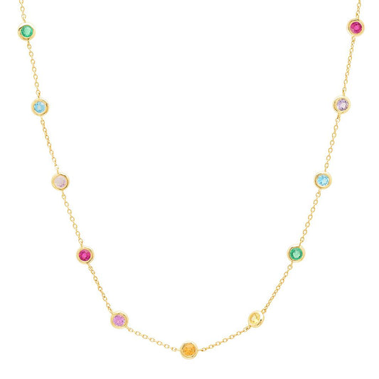 14K Yellow Gold Rainbow Bezel Set Necklace