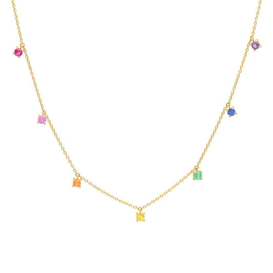14K Yellow Gold Rainbow Charm Necklace