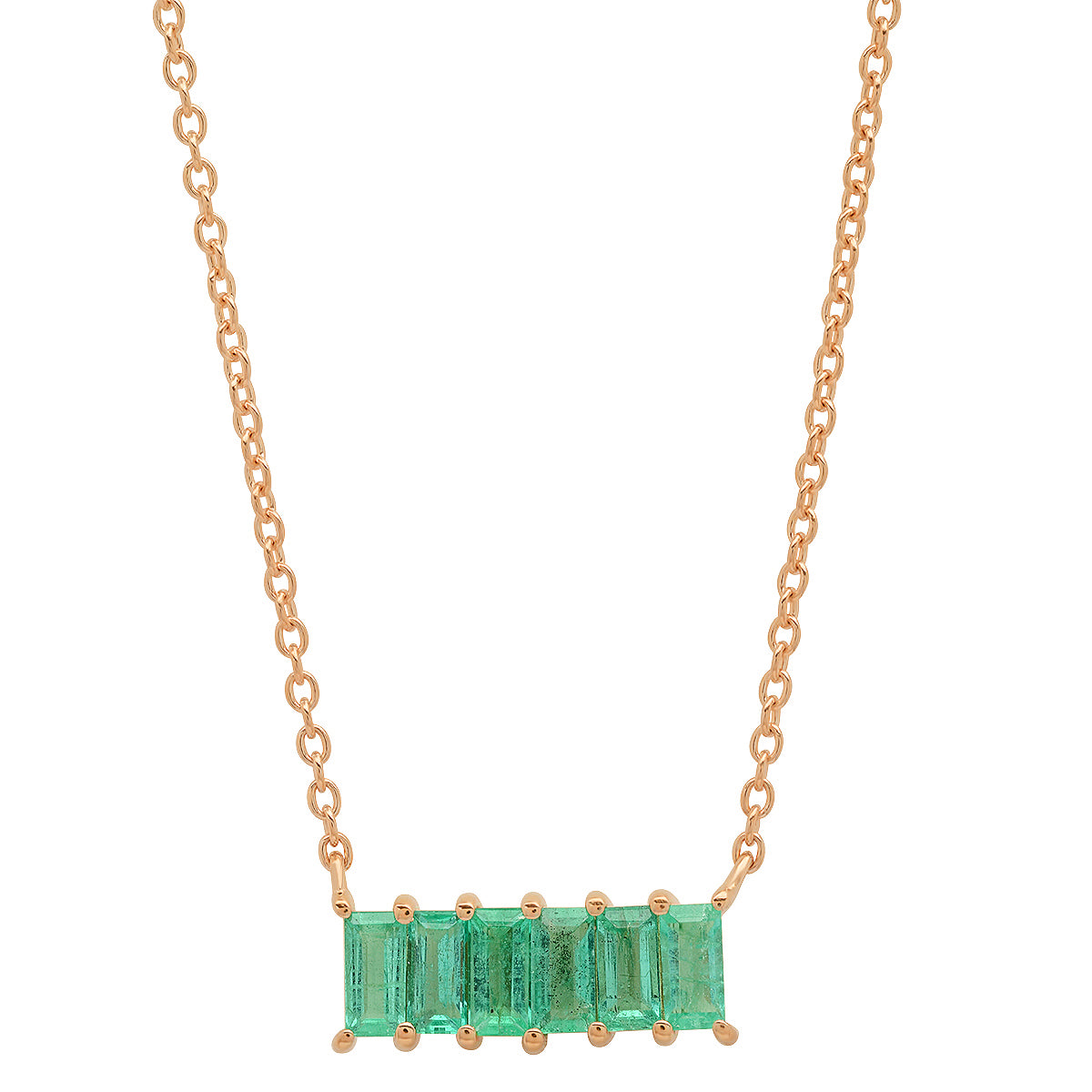 14K Rose Gold Emerald Baguette Staple Necklace