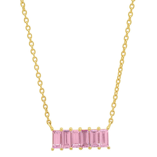 14K Yellow Gold Pink Sapphire Baguette Staple Necklace