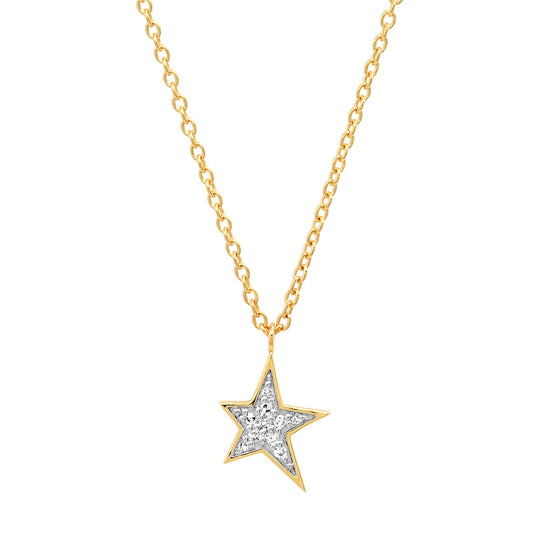 14K Yellow Gold Diamond Star Charm Necklace