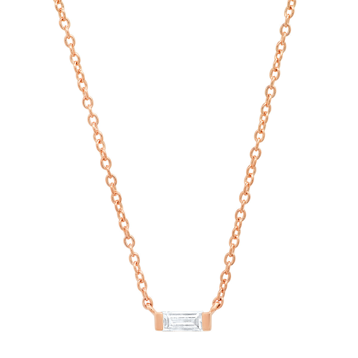 14K Rose Gold Solitaire Diamond Baguette Necklace