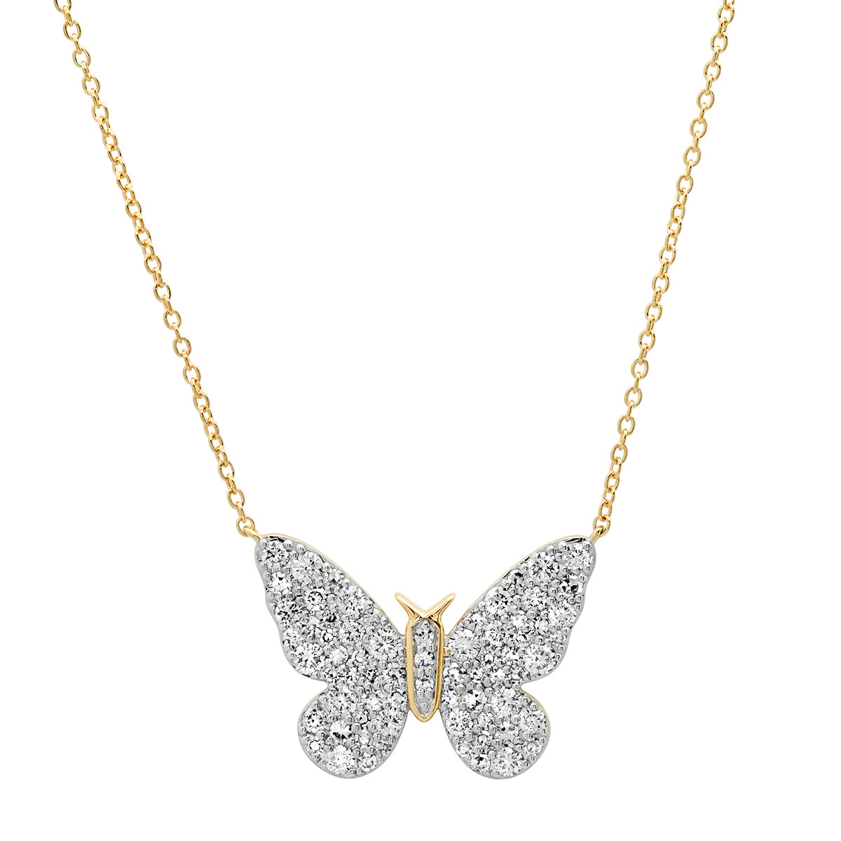 14K Yellow Gold Diamond Butterfly Necklace