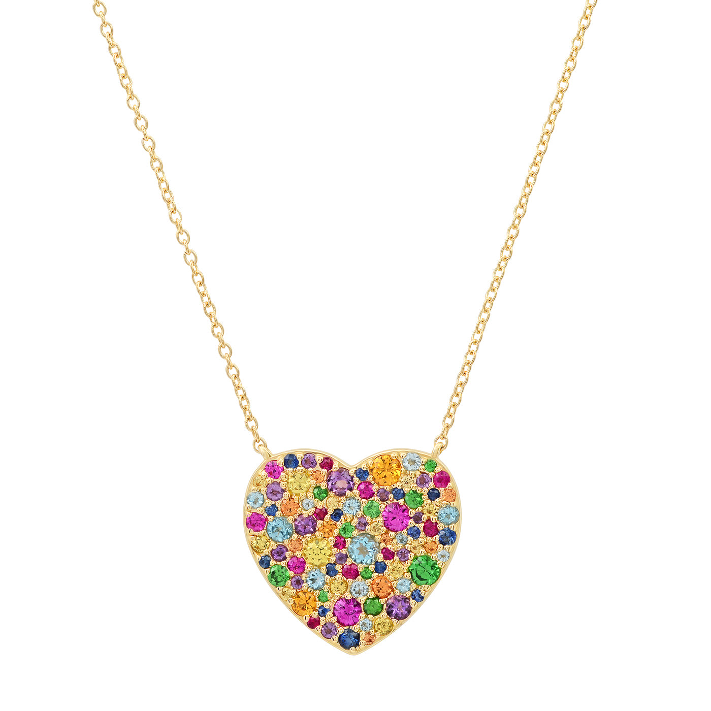 Pink Sapphire Heart Mini Pave Link Necklace Yellow Gold/Pink Sapphire