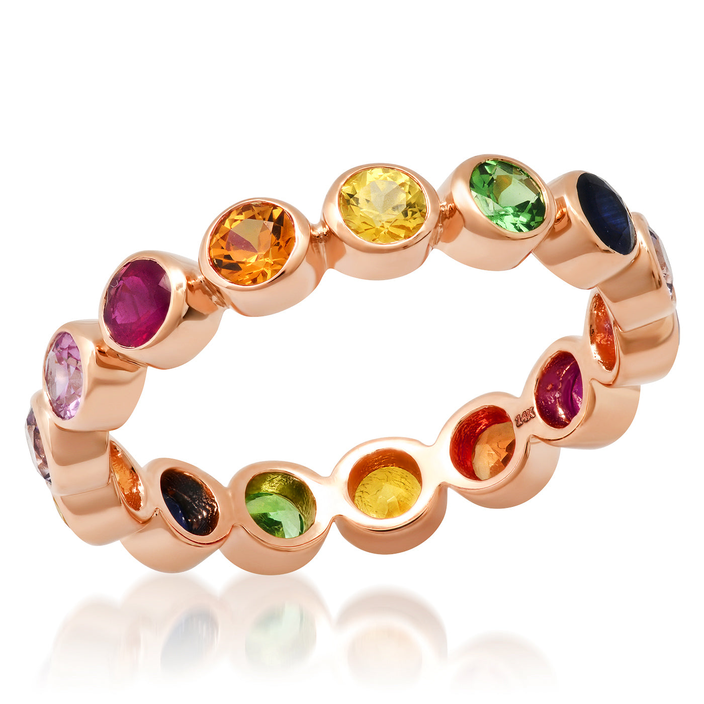 14K Rose Gold Rainbow Bezel Set Ring