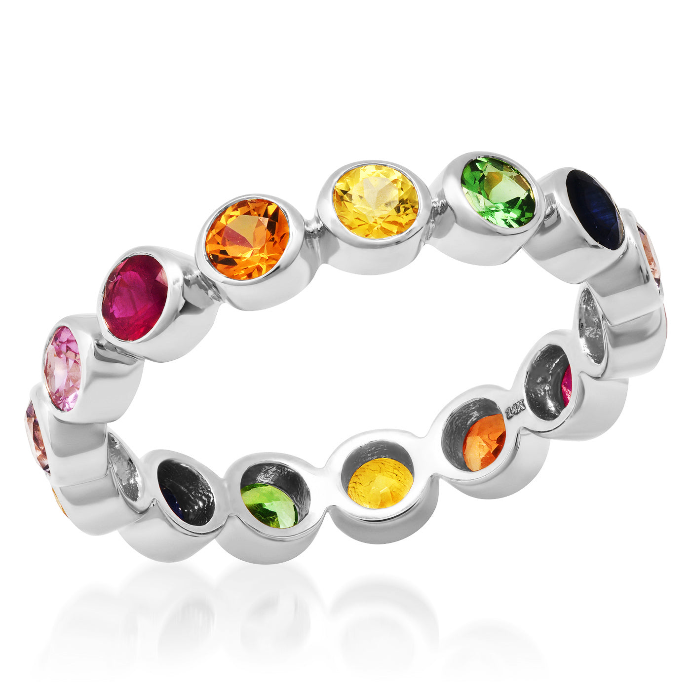 14K White Gold Rainbow Bezel Set Ring