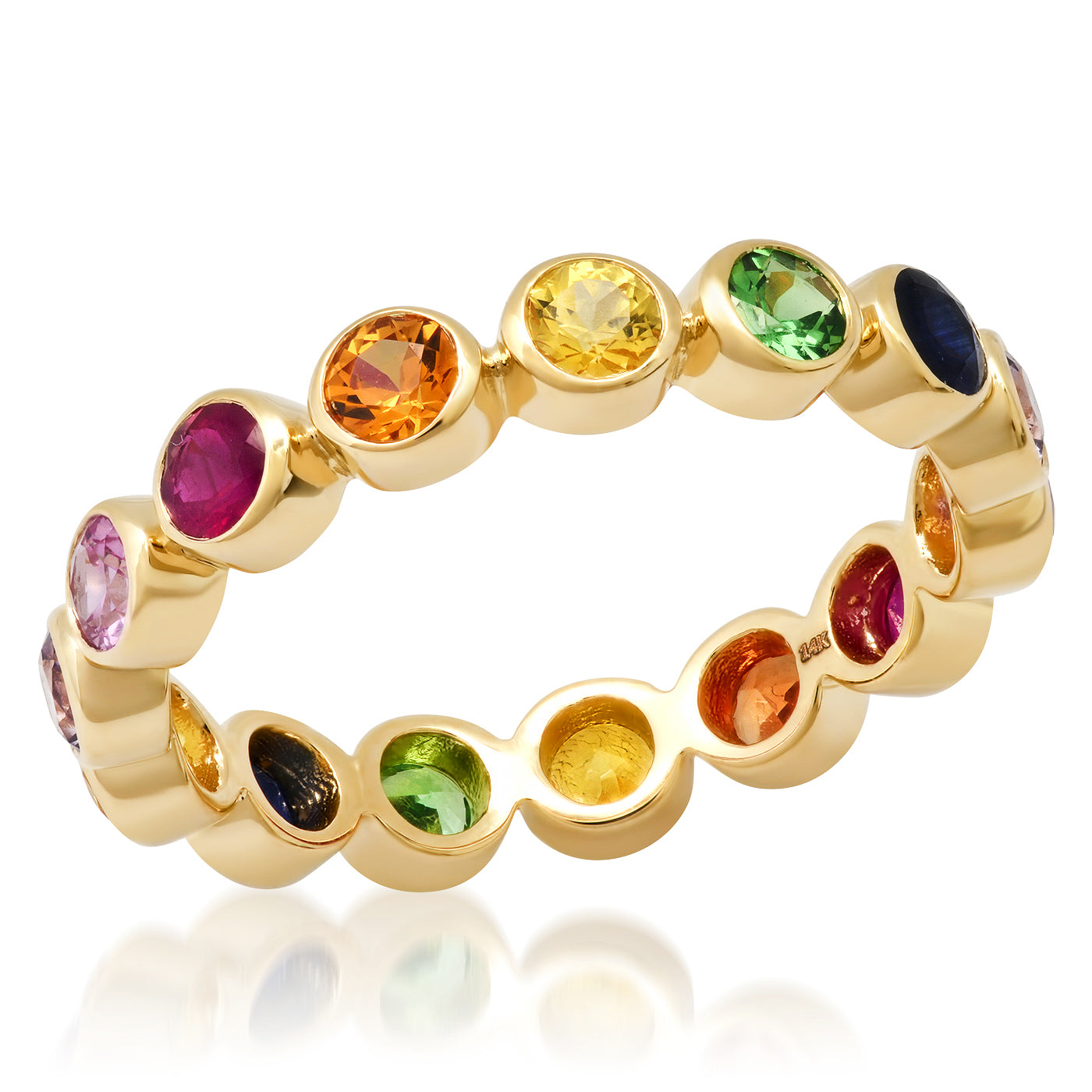 14K Yellow Gold Rainbow Bezel Set Ring