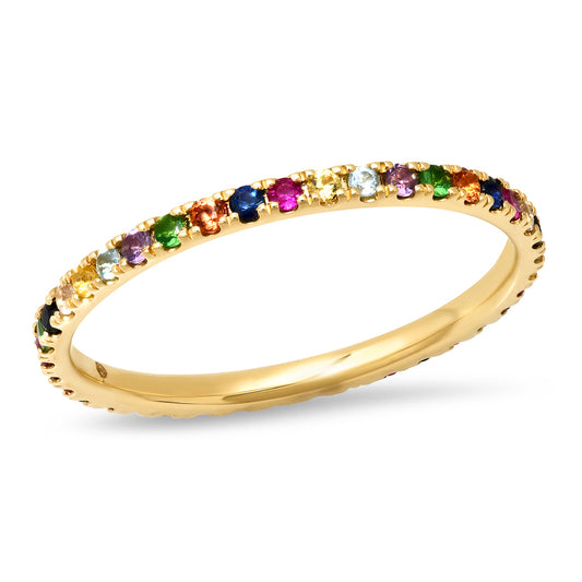 14K Yellow Gold Multi Colored Eternity Band