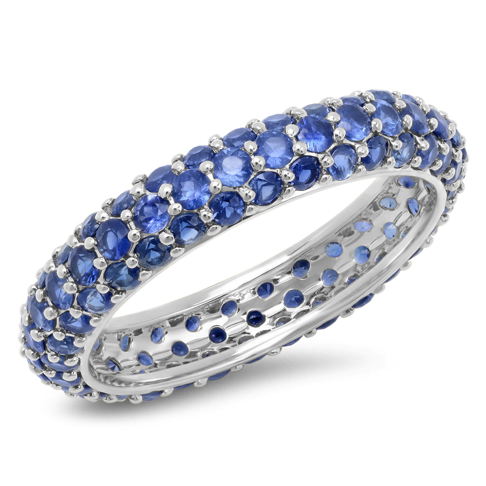 14K White Gold Blue Sapphire Domed Ring