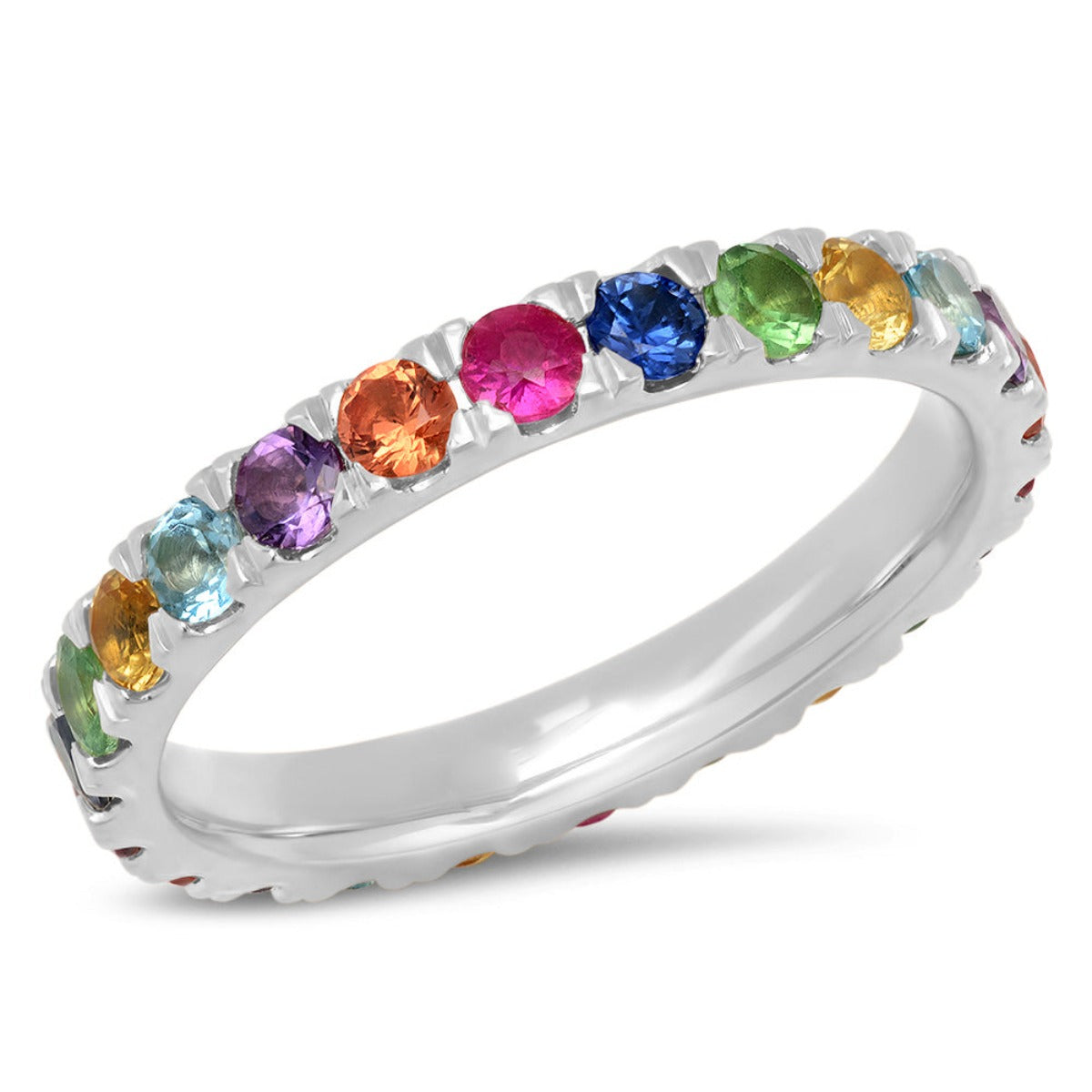 14K White Gold Large Multi Colored Eternity Band