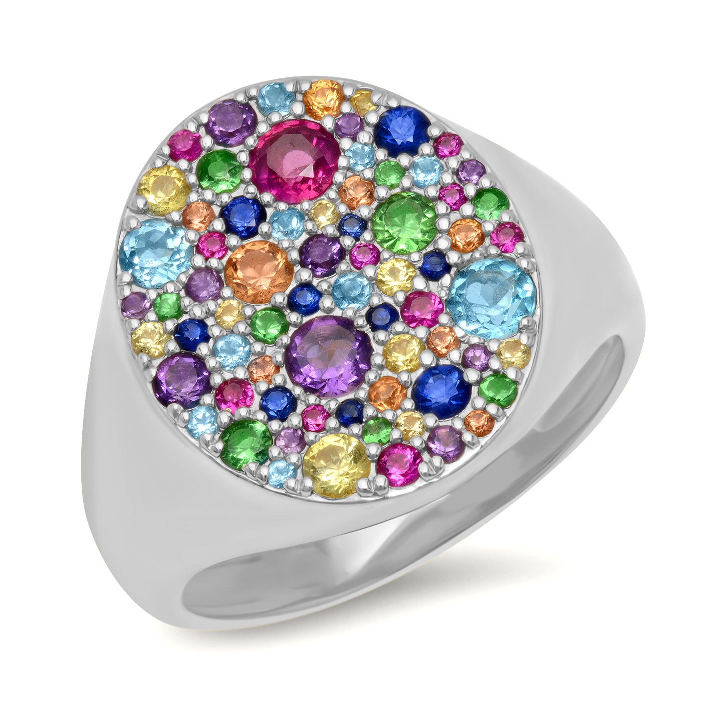 14K White Gold Multi Colored Signet Ring