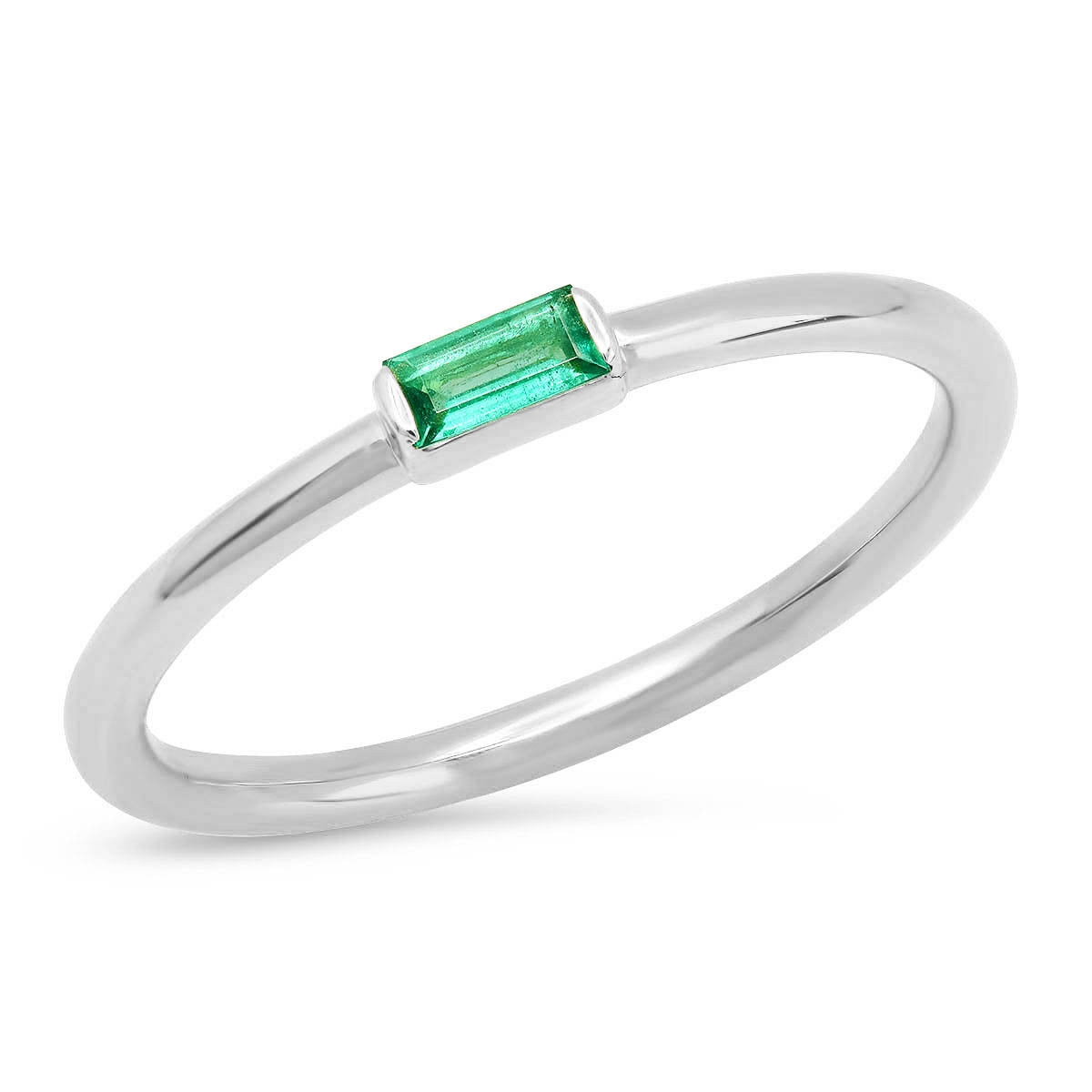 14K White Gold Emerald Baguette Solitaire Ring