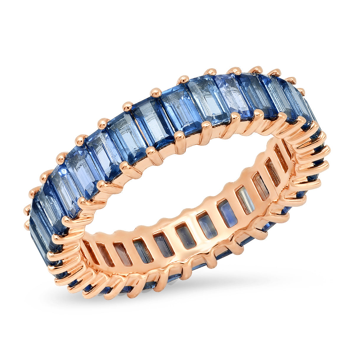 14K Rose Gold Blue Sapphire Vertical Baguette Ring