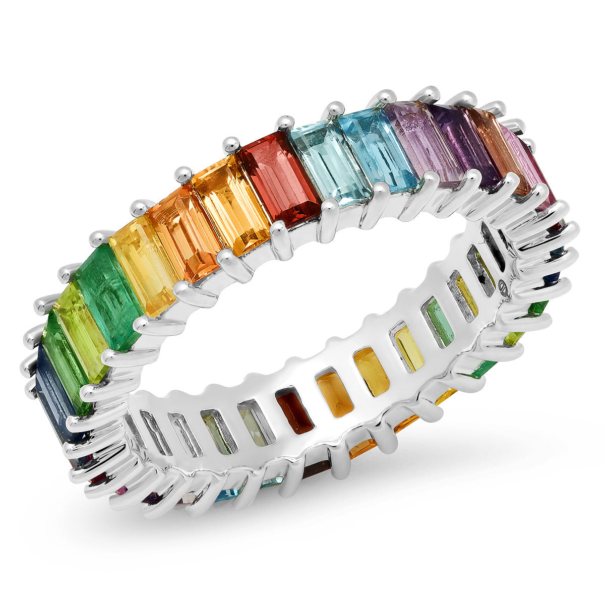 14K White Gold Multi Colored Vertical Baguette Ring