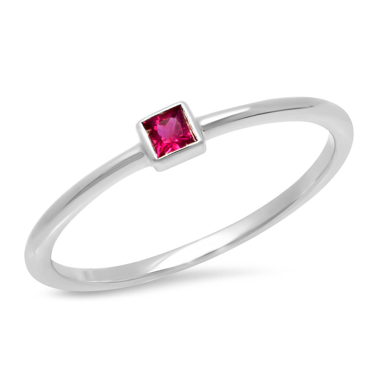 14K White Gold Ruby Princess Cut Pinky Ring