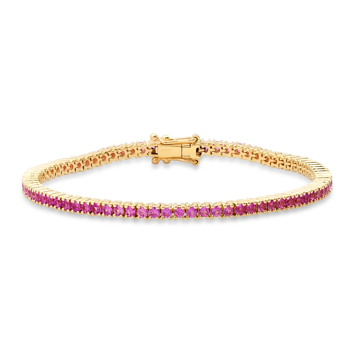 14K Gold Pink Sapphire Color Stoned Tennis Bracelet Yellow Gold