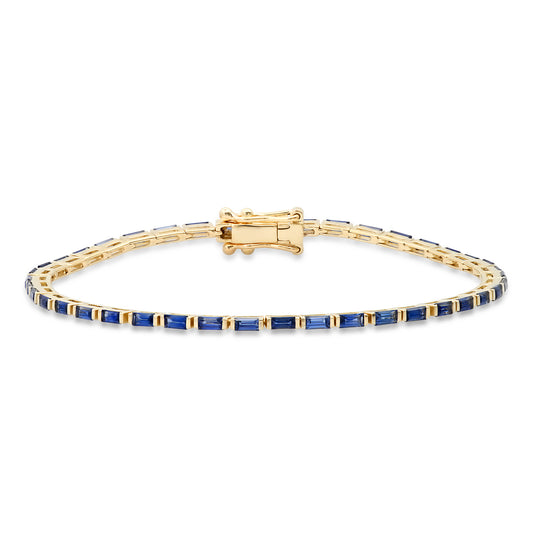 14K Yellow Gold Blue Sapphire Baguette Tennis Bracelet